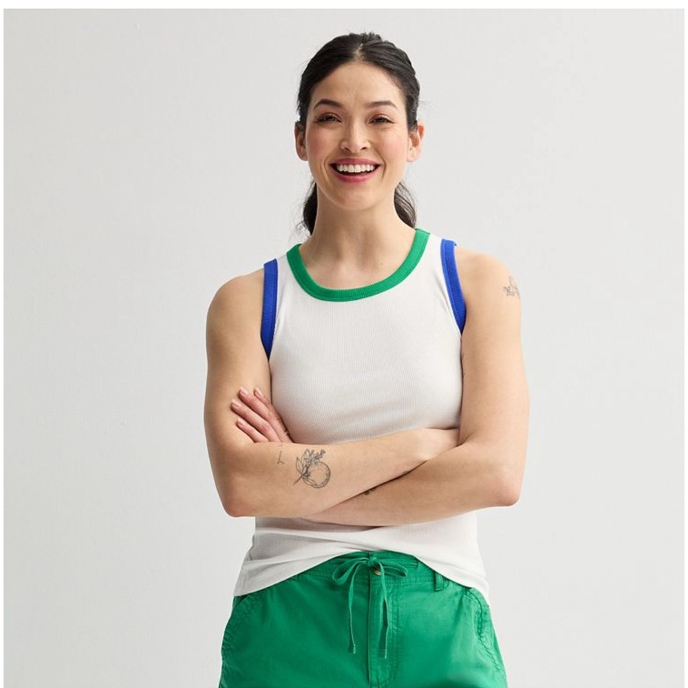 Sonoma White Tank Top with Green and Blue Accents